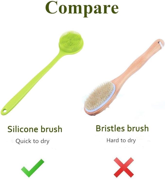 Silicone Body Scrubber - Long Handle Back Scrubber, Silicone Body Brush Shower Exfoliator