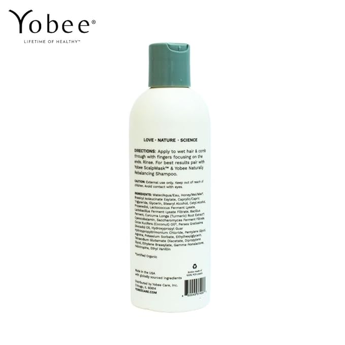 Yobee Naturally Nourishing Hair Conditioner - Dry, Itchy Scalp & Dandruff Relief - Hydrating w/Probiotic extracts, Honey, Turmeric, Vitamin B12, Coconut & Avocado Oil - Adults and Children (6)