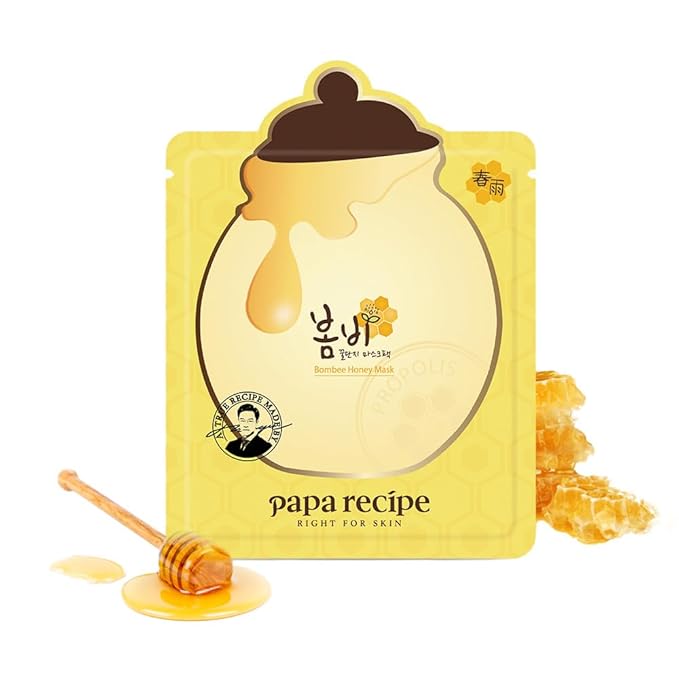 Papa Recipe Bombee Honey Mask Pack 25g * 10 sheets - Sheet Mask, Facial Skin Care, Deep Moisturizing Serum for Dry Skin - Korean Skin Care, K-Beauty, Ampoule Solidified, For radiant skin