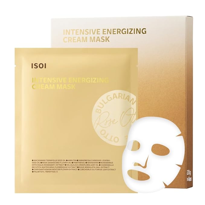ISOI Intensive Energizing Cream Mask Pack, Premium Sheet Mask for Skin Elasticity & Firmness, Infused with High-Moisturizing & Nourishing Firming Cream, Korean Skin Care (4EA)