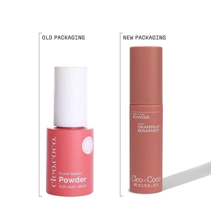 Cleo+Coco - Natural Dry Shampoo Powder - For Body & Hair for Women - Absorb Odor & Sweat - Essential Oils & Arrowroot Powder - Free of Talc & Parabens - PCR - Made in USA - Grapefruit Bergamot 0.88oz