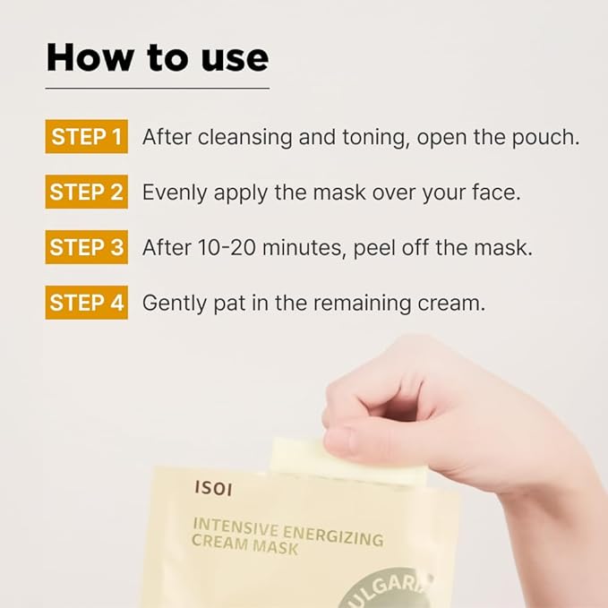 ISOI Intensive Energizing Cream Mask Pack, Premium Sheet Mask for Skin Elasticity & Firmness, Infused with High-Moisturizing & Nourishing Firming Cream, Korean Skin Care (4EA)