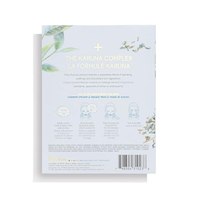 Karuna Anti-Oxidant+ Sheet Masks for Revitalized Skin, Moisturizing & Hydrating Face Masks Skincare Essential, Sheet Mask with Green Tea, Licorice & Chrysanthellum, 1-Pack