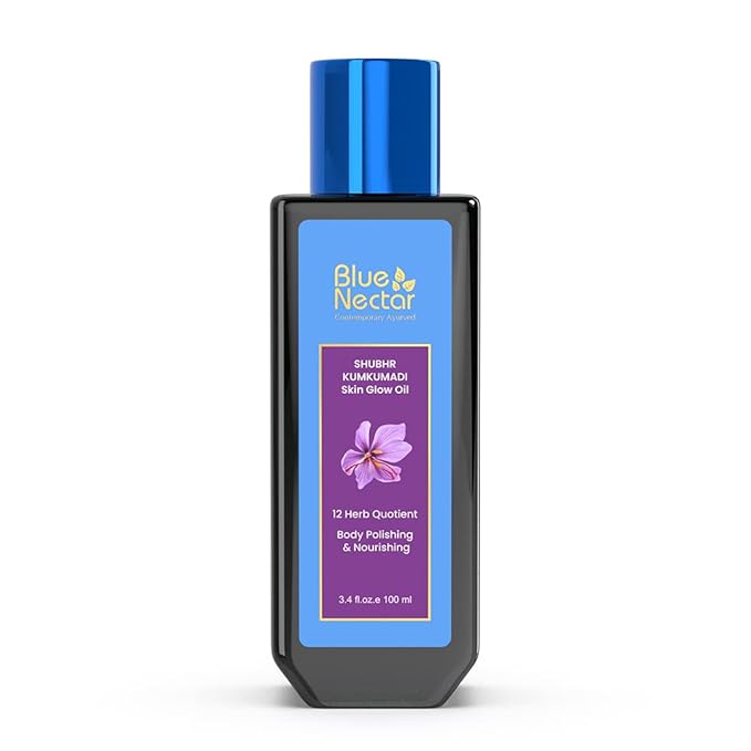 Blue Nectar Kumkumadi Body Oil for Glowing Skin | Moisturizing Oil for Dry Skin with Relaxing Aroma | Plant Based Body Oil for Women & Men (12 Herbs, 3.4 fl oz)