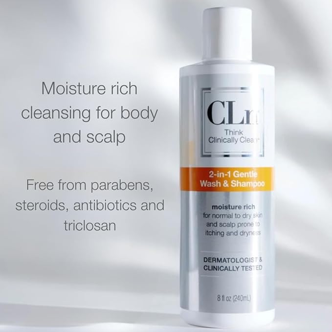 CLn® 2-in-1 Gentle Wash & Shampoo- Multi-functional Cleanser for Skin & Scalp Prone to Irritation, Flaking, Itching, Dryness & Razor Bumps, Fragrance-Free & Paraben-Free, 8 fl. oz.