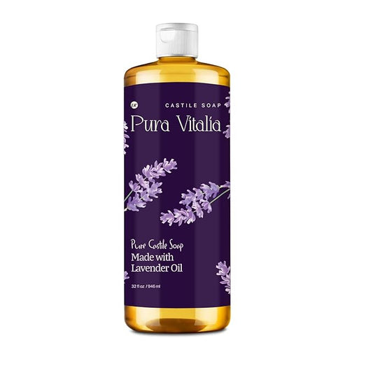 Lavender Organic Castile Soap | Body Wash & Cleanser for Face & Hands | Biodegradable, Eco-Friendly, Palm Oil Free, Vegan & Gentle | Made with 6 Natural Ingredients - 32 oz