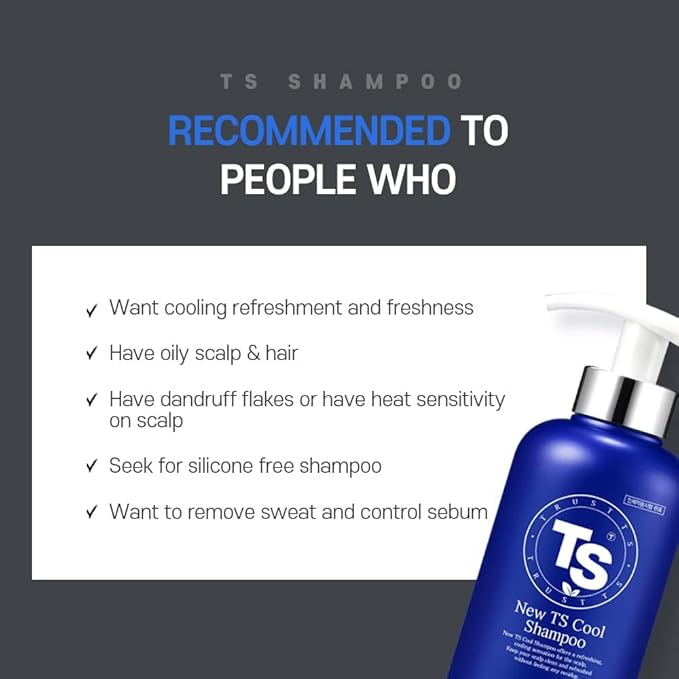 TS New TS Cool Shampoo | Cooling Korean Shampoo with Mint & Tea Tree Oil | Hair Loss Care with Dexpanthenol, Salicylic Acid | Suitable for Oily Scalp (17.6 Fl Oz)