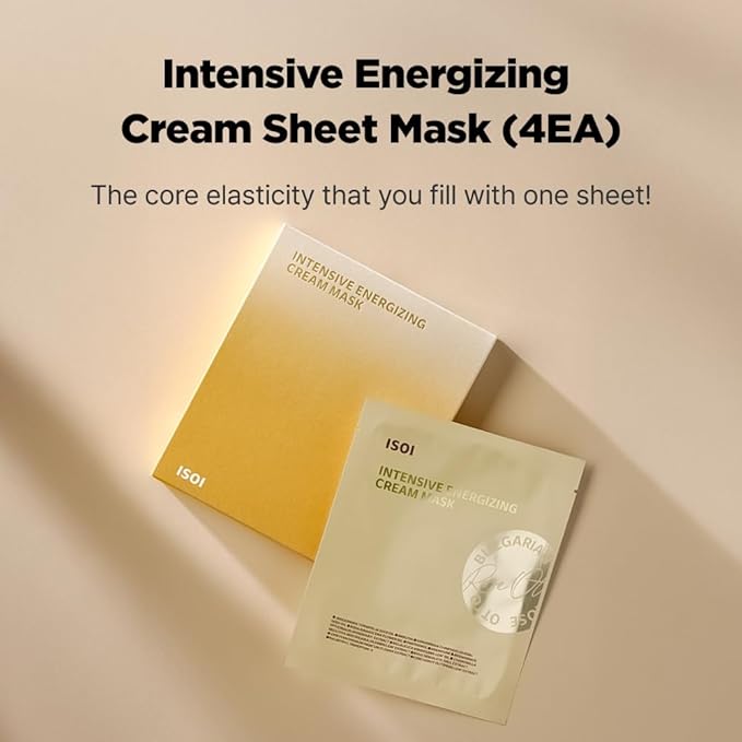 ISOI Intensive Energizing Cream Mask Pack, Premium Sheet Mask for Skin Elasticity & Firmness, Infused with High-Moisturizing & Nourishing Firming Cream, Korean Skin Care (4EA)