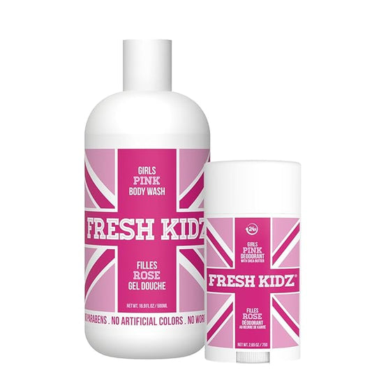 Fresh Kidz Body Wash 16.9 fl.oz. and Stick Deodorant 2.65 oz for Kids and Teens - Girls "Pink" Set