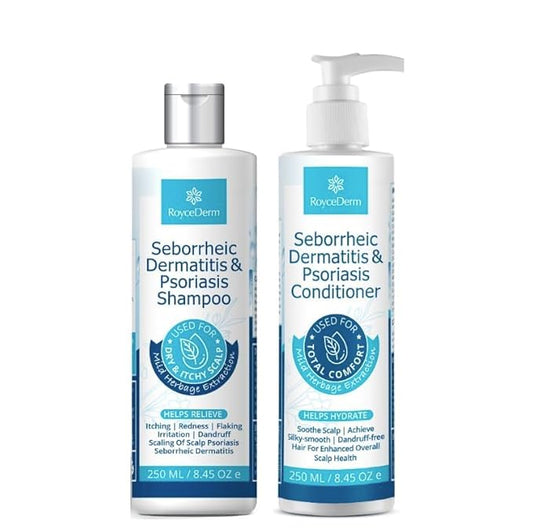 Roycederm Seborrheic Dermatitis & Psoriasis Shampoo and Conditioner Set - Effective Scalp Treatment for Folliculitis, Psoriasis, Dandruff, Dry Itchy Scalp - Soothing, Moisturizing Herbal Formula