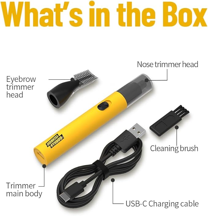 Gorilla Technique Nose Ear Hair Trimmer for Men, Rechargeable 2-in-1 Trimmer for Nose Ear Eyebrow Hair Removal, No Pull No Snag Grooming with High-Speed 10,000rpm Motor, 2 Heads