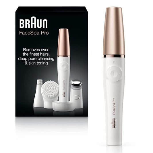 Braun Face Epilator Facespa Pro 911, Facial Hair Removal for Women, Hair Removal Device, 3-in-1 Epilating, Cleansing Brush and Skin Toning with 3 extras