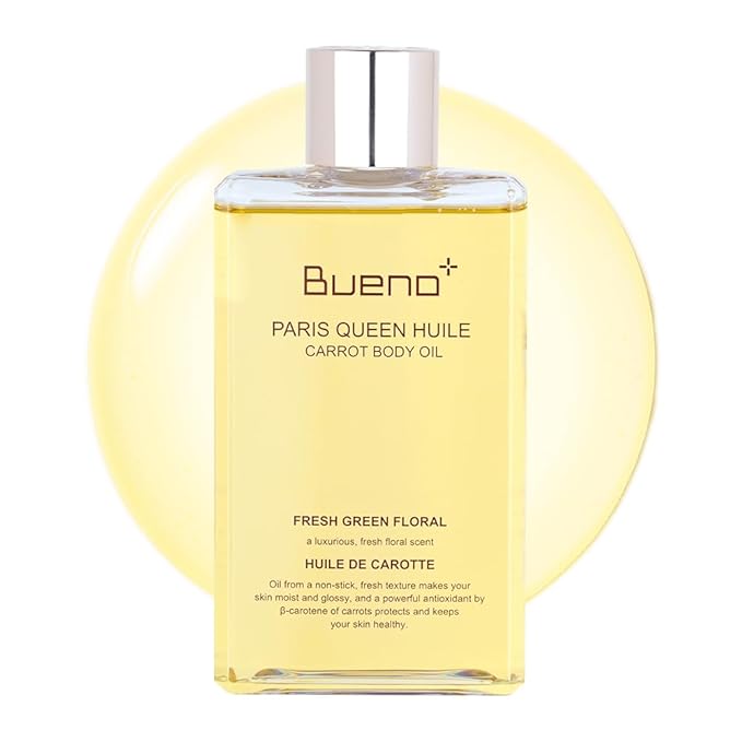 Bueno+ PARIS QUEEN HUILE CARROT BODY OIL | Hydrates & Protects Skin with Carrot Extract, Beta-Carotene | Protective Nutrition Supply Moisturizing Elasticity Dry Moisture | 6.7 Fl Oz
