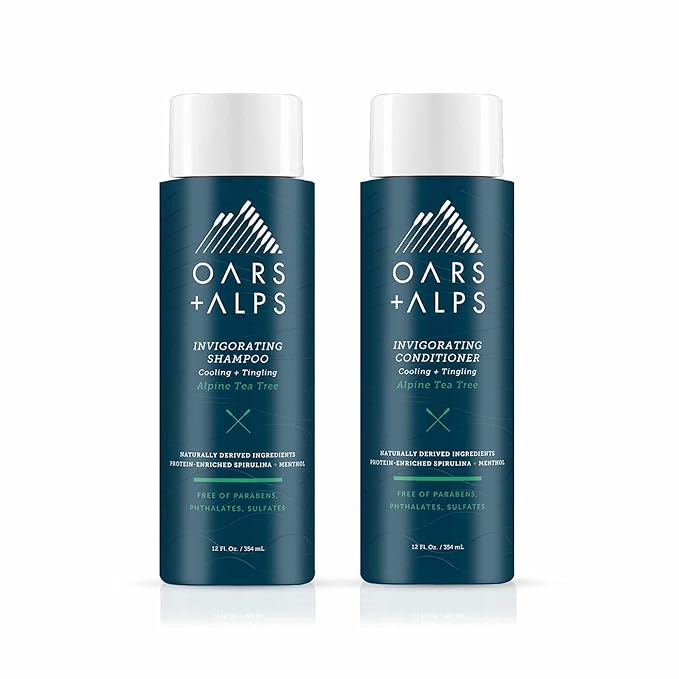 Oars + Alps Men's Sulfate Free Hair Shampoo and Conditioner Set, Infused with Witch Hazel & Tea Tree Oil, Clarifying & Refreshing, Alpine Tea Tree Scent, 2 Pack, 12 Fl Oz Each