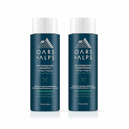 Oars + Alps Men's Sulfate Free Hair Shampoo and Conditioner Set, Infused with Witch Hazel & Tea Tree Oil, Clarifying & Refreshing, Alpine Tea Tree Scent, 2 Pack, 12 Fl Oz Each