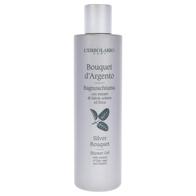 L’Erbolario Shower Gel - Toning and Protecting Body Wash with Antioxidant Clary Sage - Citrus Body Soap for All Skin Types - Silver Bouquet - 8.4 oz