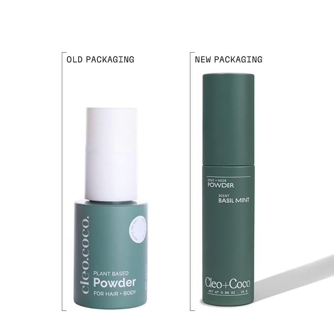 Cleo+Coco - Natural Dry Shampoo Powder - For Body & Hair - For Women - Absorbs Odor & Sweat - Essential Oils & Arrowroot Powder - Free of Talc & Parabens - PCR - Made in USA - Basil Mint - 0.88oz