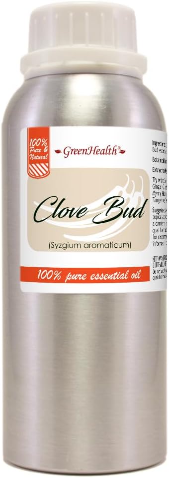 Clove Bud Essential Oil – 8 fl oz (237 ml) Aluminum Bottle w/Plug Cap – 100% Pure & Natural Essential Oil – Strong Warm Aroma for Relaxation, Energy & DIY – GreenHealth
