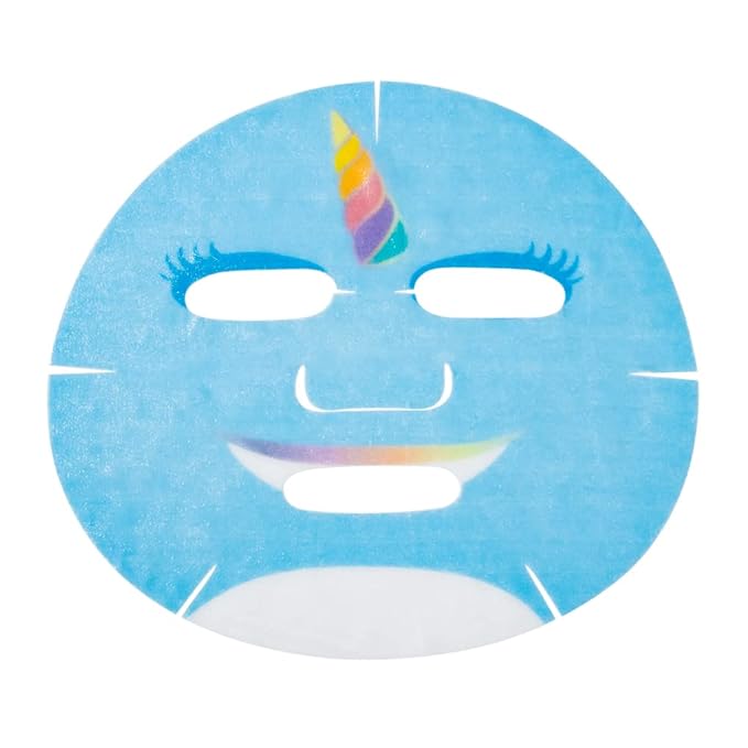 Epielle Animal Character Sheet Masks Blue Narwhal 6 Pack, Rejuvenating & Lifting Face Mask with Marine Collagen, Girls Spa Party Favors, Sleepover, Self Care Gifts for Women, Korean Skin Care