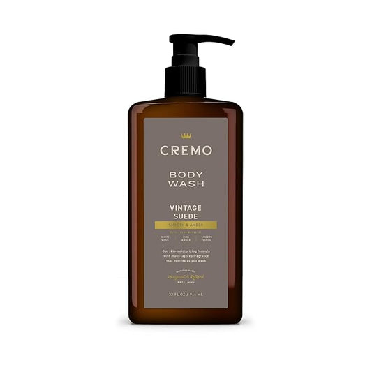 Cremo Rich-Lathering Vintage Suede Body Wash for Men, A Vintage Suede with Notes of White Moss and Rich Amber, 32 Fl Oz