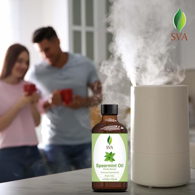 SVA Spearmint Essential Oil – 4 Fl Oz – 100% Natural Spearmint Oil - for Diffuser, Hair Care, Face, Skin Care, Aromatherapy, Scalp and Body Massage, Soap and Candle Making – with Dropper