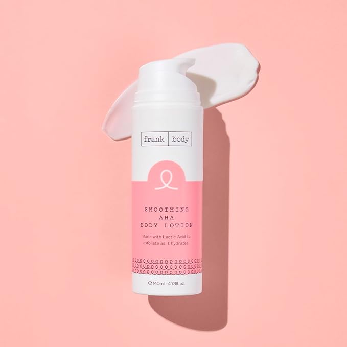 frank body AHA Body Lotion | Smooths & Exfoliates with Lactic & Glycolic Acids | Fights KP & Breakouts | With Hydrating Oils, Mango Seed Butter & Botanicals | 140ml