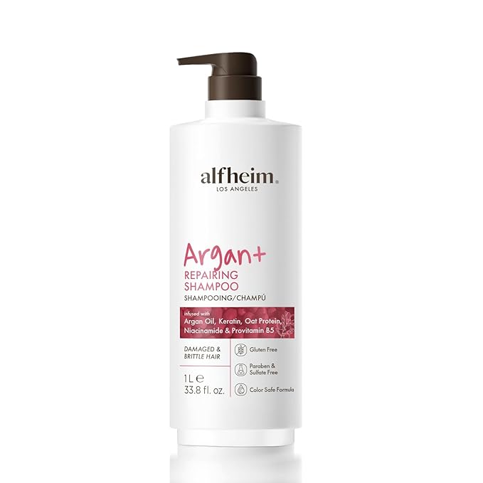 ALFHEIM Argan+ Repairing Shampoo | Argan Oil & Hydrolyzed Keratin for Deep Hydrating & Strengthening | Sulfate-Free for Dry, Damaged ＆ Fragile Hair | Reduce Breakage and Frizz | 33.8 fl oz