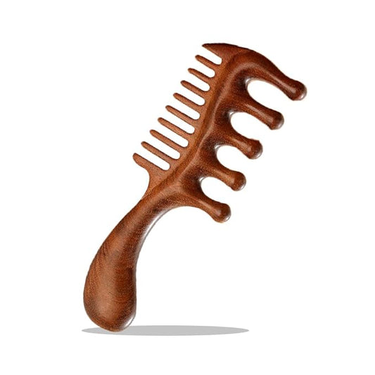 Wooden Scalp Massager Comb – Natural Wood Wide & Fine Tooth with Handle for Hair Growth, Scalp Care & Stress Relief – Detangling Tool for All Hair Types