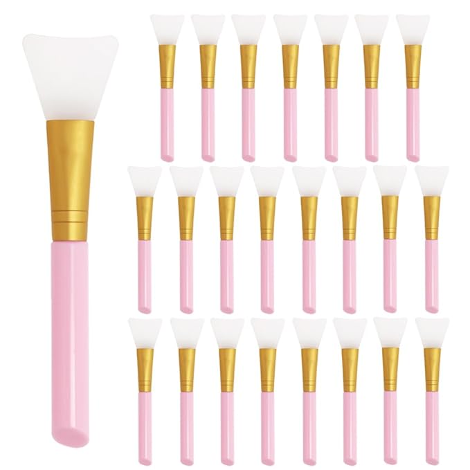 Mini Skater 24 Pcs Soft Silicone Face Mask Brush for Facial Mud Clay Charcoal Mixed Masks Hairless Moisturizers Body Lotion & Butter Applicator Skincare Beauty Tools, (Pink)