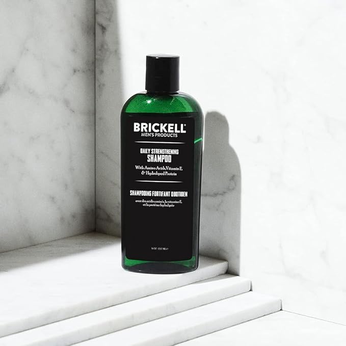 Brickell Men's Products Daily Strengthening Shampoo for Men, Natural and Organic Featuring Mint and Tea Tree Oil To Soothe Dry and Itchy Scalp, Sulfate Free and Paraben Free, 8 Ounce, Scented