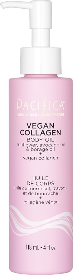 Pacifica Vegan Collagen Body Oil - Moisturizing, Hydrating Massage for Dry Skin, Soft & Radiant Glow, Jasmine Scent, 4 fl oz