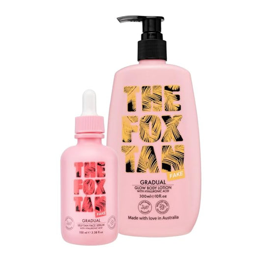 The Fox Tan Sunkissed Duo Bundle, Self-Tanning Face Serum & Body Lotion For Natural Streak-Free Tans, Vegan & Cruelty Free, 100mL + 300mL (2 Products)