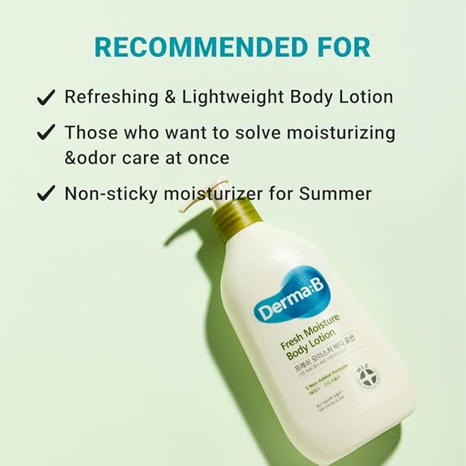 Derma B | Fresh Moisture Body Lotion | Lotion for Extremely Dry Skin | Intensive Skin Moisturizing | Fast-Absorbing & Long-Lasting Moisturizer | Natural Deodorant Cream | Body Care | 3.5 fl oz (400ml)