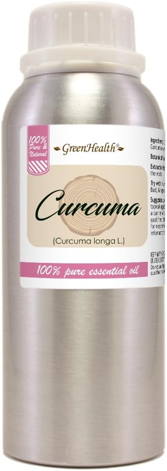 Curcuma Essential Oil – 8 fl oz (237 ml) Aluminum Bottle w/Plug Cap – 100% Pure, Warm Spicy Aroma for Relaxation, Balance & DIY Projects – GreenHealth