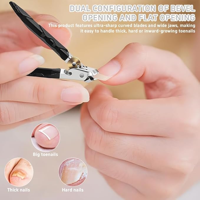 Medical Grade Orthoclip Toenail Clippers Set - Wide Jaw & Angled Tip Clippers for Thick & Ingrown Toenails, with Safety Lock & Nail File, for Easy Elderly & Diabetic Foot Care Kit