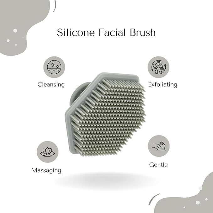 Organic to Green - Silicone Facial Brush (Gray) Antimicrobial Silicone Face Scrubber, Gentle Face Exfoliator for Sensitive Skin, Eco Friendly Facial Cleansing Brush (Gray)