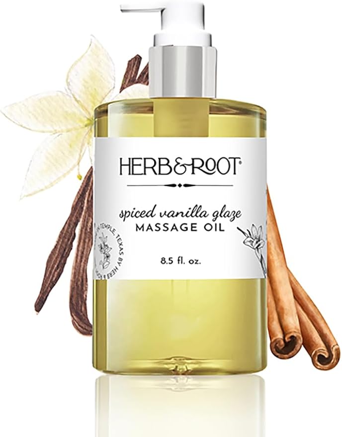 Spiced Vanilla Glaze Edible Massage Oil, 8.5 oz | Kissable Body Oil with Vanilla & Cinnamon, Made with Coconut & Sweet Almond Oils | Non-Sticky, Moisturizing, Aromatherapy Couples Gift