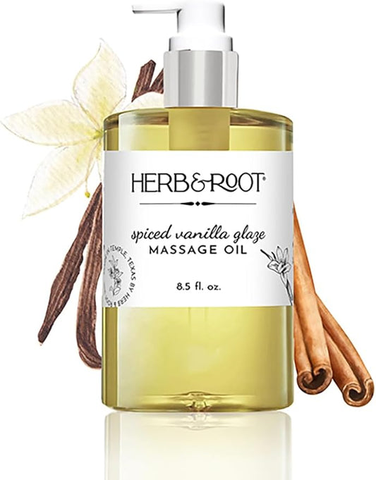 Spiced Vanilla Glaze Edible Massage Oil, 8.5 oz | Kissable Body Oil with Vanilla & Cinnamon, Made with Coconut & Sweet Almond Oils | Non-Sticky, Moisturizing, Aromatherapy Couples Gift