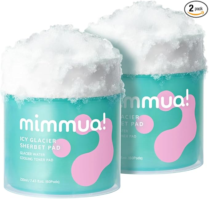 Ice Sorbet Toner Pads | Skin Prep Wipes for Puffiness, Under Eye Bags & Instant Face Lift | Gel Pads for Sunburn Relief & After Sun with 30% Glacier Water & Caffeine | Pack of 2 (120 Count)