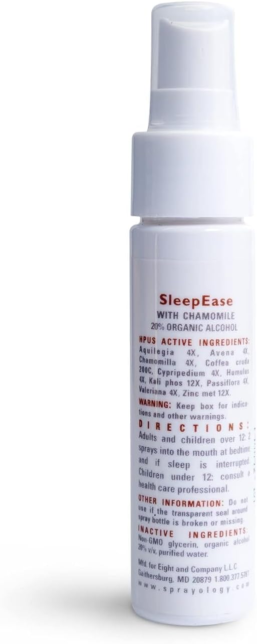 Sprayology SleepEase Homeopathic Sleep Support Spray – Natural Bedtime Relaxation with Valerian Root & Chamomile, No Melatonin, Vegan & Cruelty-Free, Fast-Absorbing Oral Spray (1.38 fl oz)