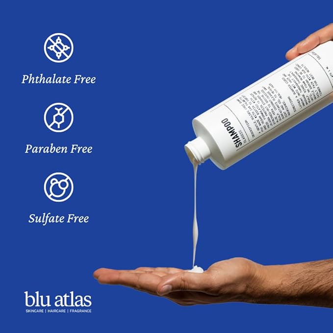 Blu Atlas Men's Natural Shampoo – Organic, Sulfate-Free, Paraben-Free – Deep Cleansing & Hydrating – Classic Scent (Bergamot, Sage, Patchouli) – Made in America– 8 oz