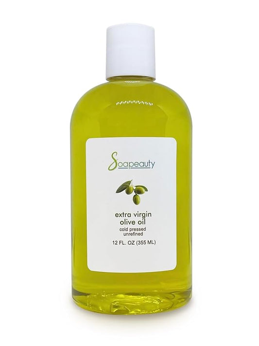 Soapeauty Extra Virgin Olive Oil | 100% Pure & Natural Unrefined Cold-Pressed Carrier Oil | Massage & Body Oil | for Skin, Face, Hair, and Soap Making | Carrier for Essential Oils - 12 Fl Oz