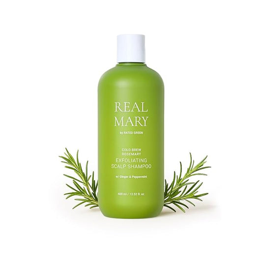 RATED GREEN Real Mary Exfoliating Dry Scalp Shampoo, 13.52 fl oz - Organic Rosemary Hair for Itchy , Gentle Scalp Moisturizer, with Ginger & Peppermint Oil