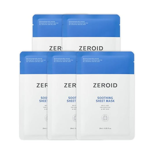 ZEROID | Soothing Sheet Mask | Face Masks Skincare for Sensitive and Dry Skin | Korean Face Mask with Hyaluronic Acid & Ceramide | Hydration & Skin Barrier Enhancement | Pure Cotton Sheet | 5 Sheets