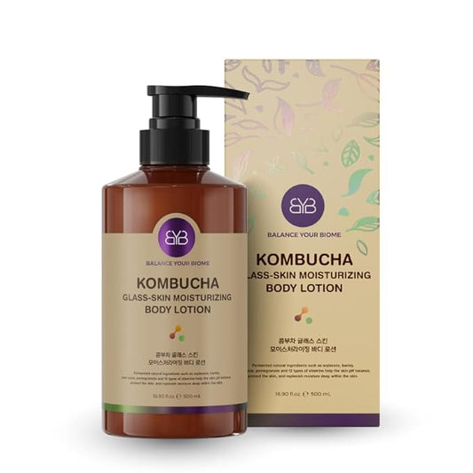 Kombucha Glass-Skin Moisturizing Body Lotion, Fermented soybeans, barley, pear juice, pomegranate,12 types of Vitamin. pH balance, K-Beauty,16.9 fl.oz.500ml,No Silicone.Mesh-like texture wraps skin.