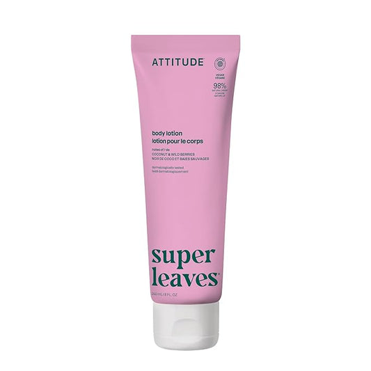 ATTITUDE Body Lotion, EWG Verified Moisturizer, Vegan Skin Care Products, Non-Greasy, Hydrating for Dry Skin, Cruelty Free, Coconut & Wildberries Scent, 8 Fl Oz
