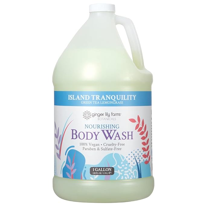 Ginger Lily Farms Botanicals Nourishing Body Wash, Island Tranquility, 100% Vegan & Cruelty-Free, Green Tea & Lemongrass Scent, 1 Gallon Refill (128 fl. oz.) (Pack of 2)