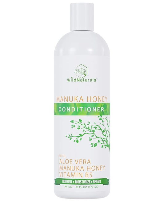 Wild Naturals Sulfate Free Conditioner : With Manuka Honey + Aloe Vera, For Hair Loss, Thinning Hair, and Itchy Dry Scalp. Anti Dandruff, Moisturizing, 98% Natural, 80% Organic Healing Plant-Based
