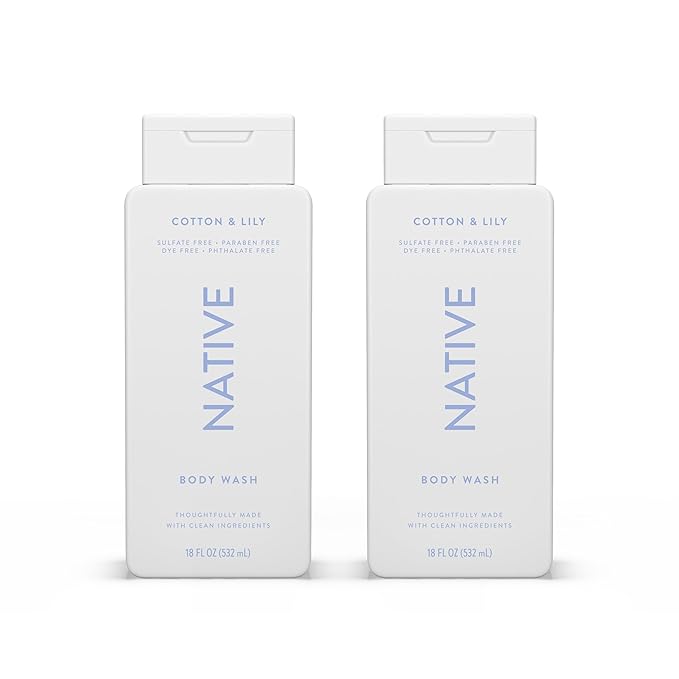 Native Body Wash Contains Naturally Derived Ingredients | For Women & Men, Sulfate, Paraben, & Dye Free Leaving Skin Soft and Hydrating | Cotton & Lily 18 oz - 2 Pk