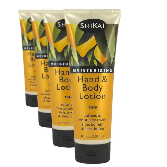 ShiKai Yuzu Hand & Body Lotion (8oz, Pack of 4) | Daily Moisturizing Skincare for Dry and Cracked Hands | With Aloe Vera & Vitamin E